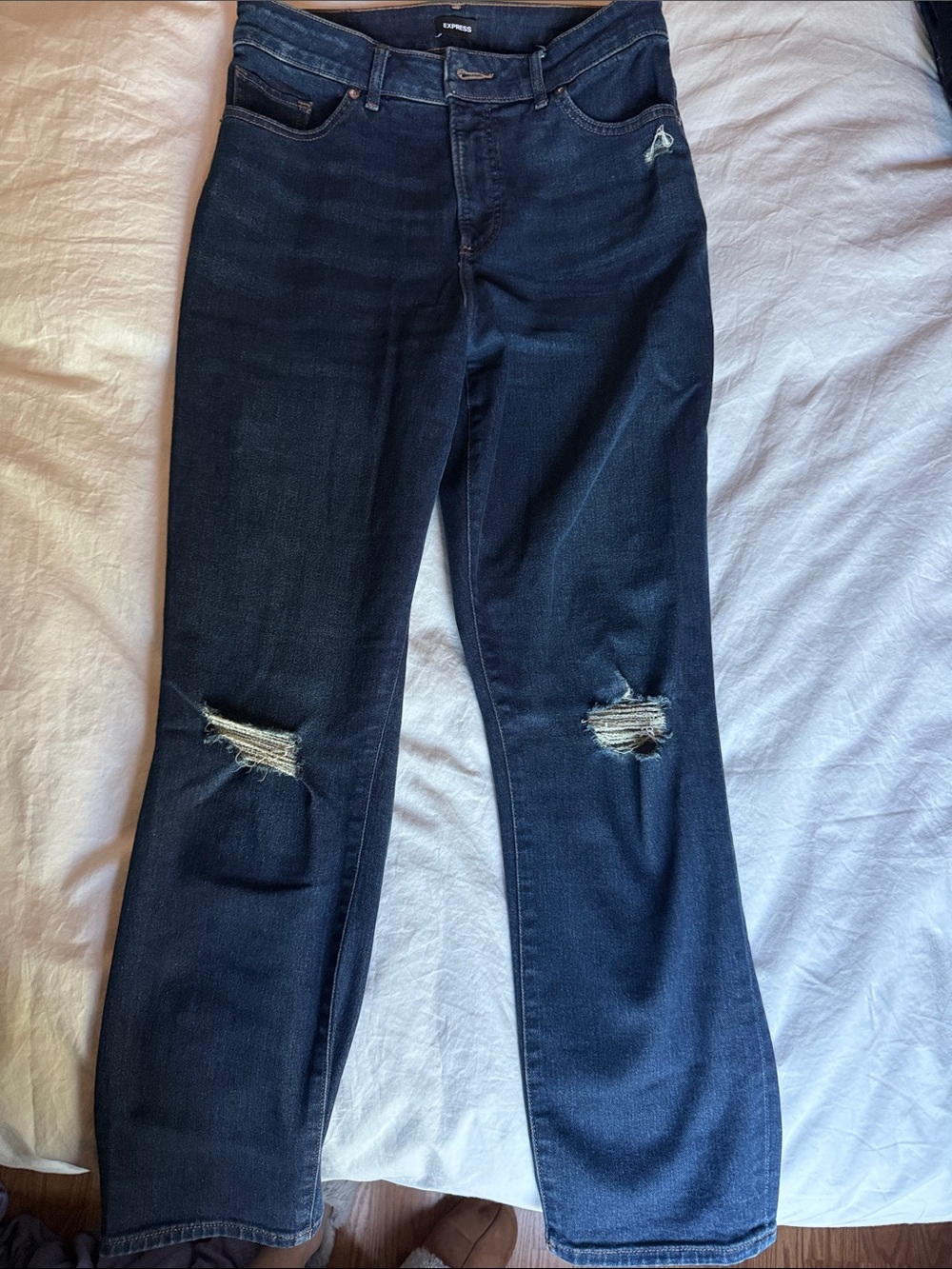 Express Dark Blue Distressed curvy slim Jeans